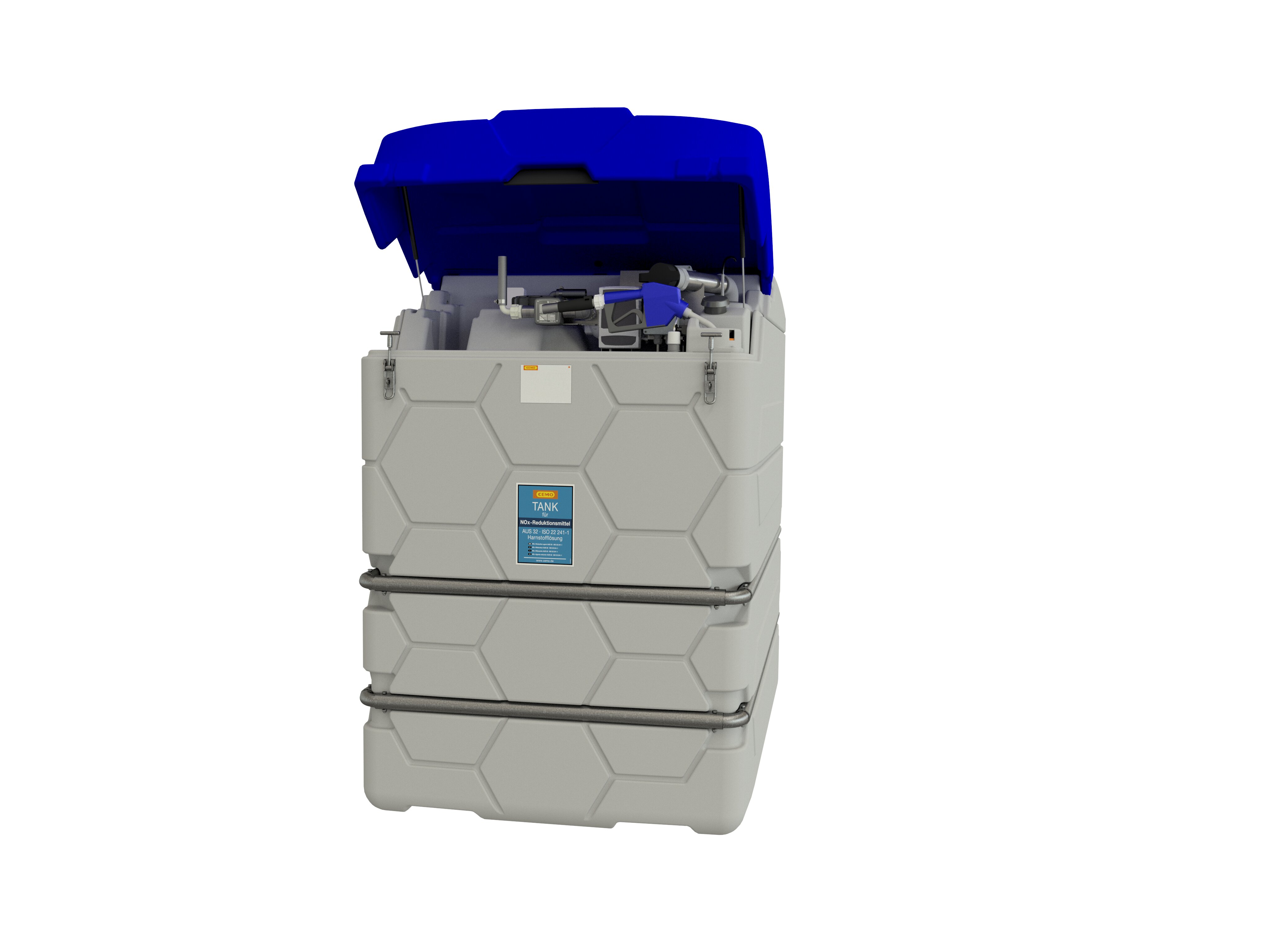 Tank, Kraftstoff, Brennstoff, rechteckiger Behälter, blauer Deckel
