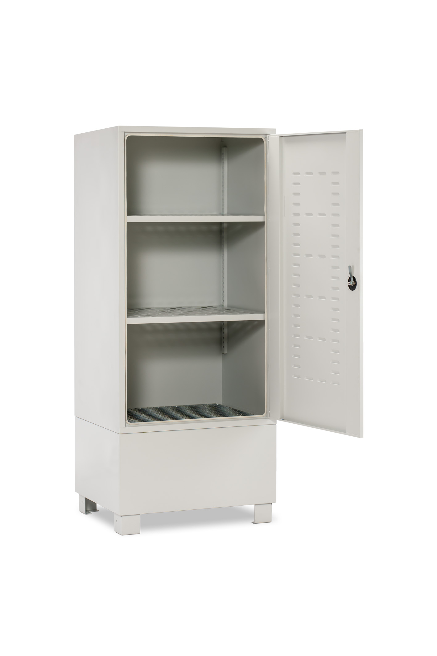 11699_04_Gefahrstoffdepot_-11701_Fachboden_2022-04 Beispiel: Cemo Gefahrstoffdepot 11699 kompakt 220 mit gelochten Fachböden für Kanister und Kleingebinde