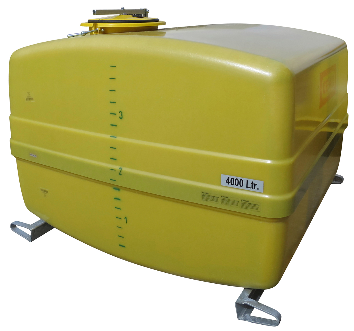 Cemo GFK-Fass 4000 Liter mit Querschwallwänden und Stahlkufen – seitlich versetzter Einfülldom ø 420 mm