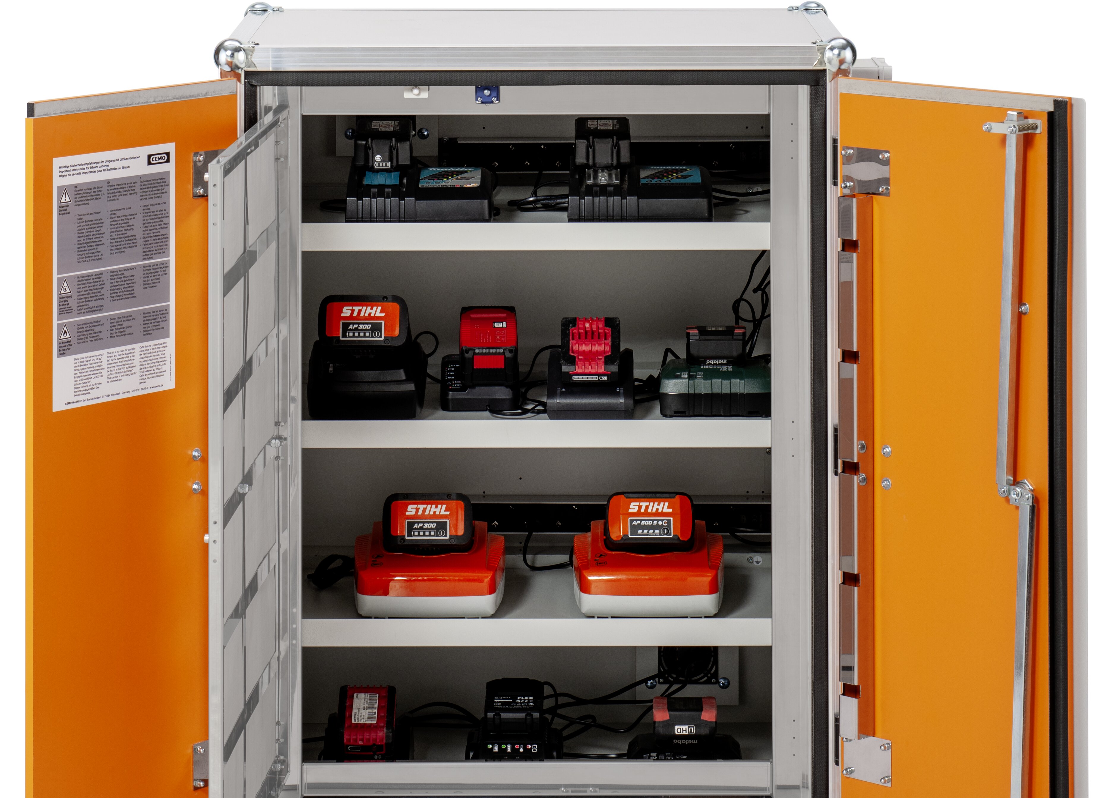 Beispiel Akku-Ladeschrank 8/20 Basic offen mit Funkenschutzgitter und Füssen