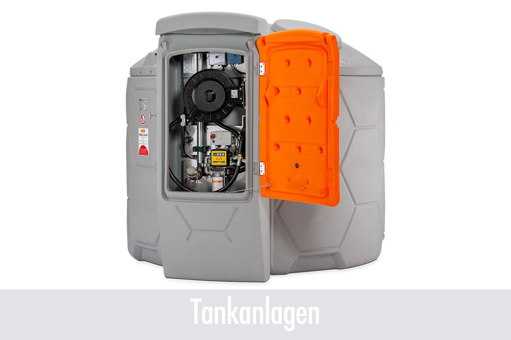 tank, fuel tank, industrial tank, orange access door, gasoline compressor, Tank, Tanklager, Kraftstofftank, Zulaufgerät, orange Deckel