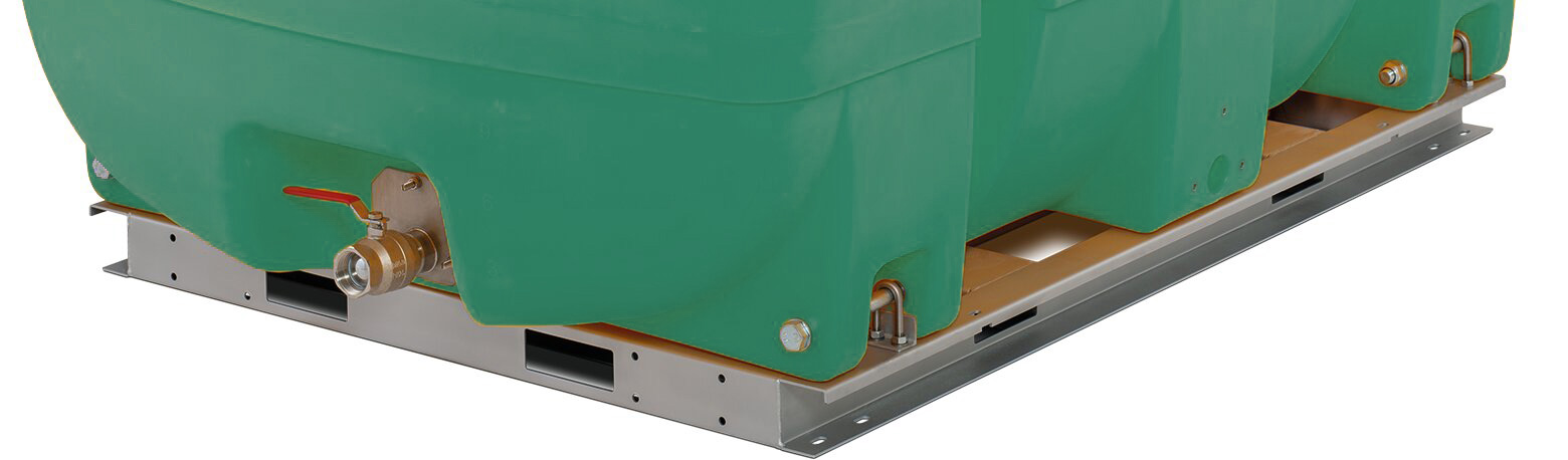 grüner Tank, Plastikbehälter, Ventilanbindung, Metall-Palette, Grundrahmen