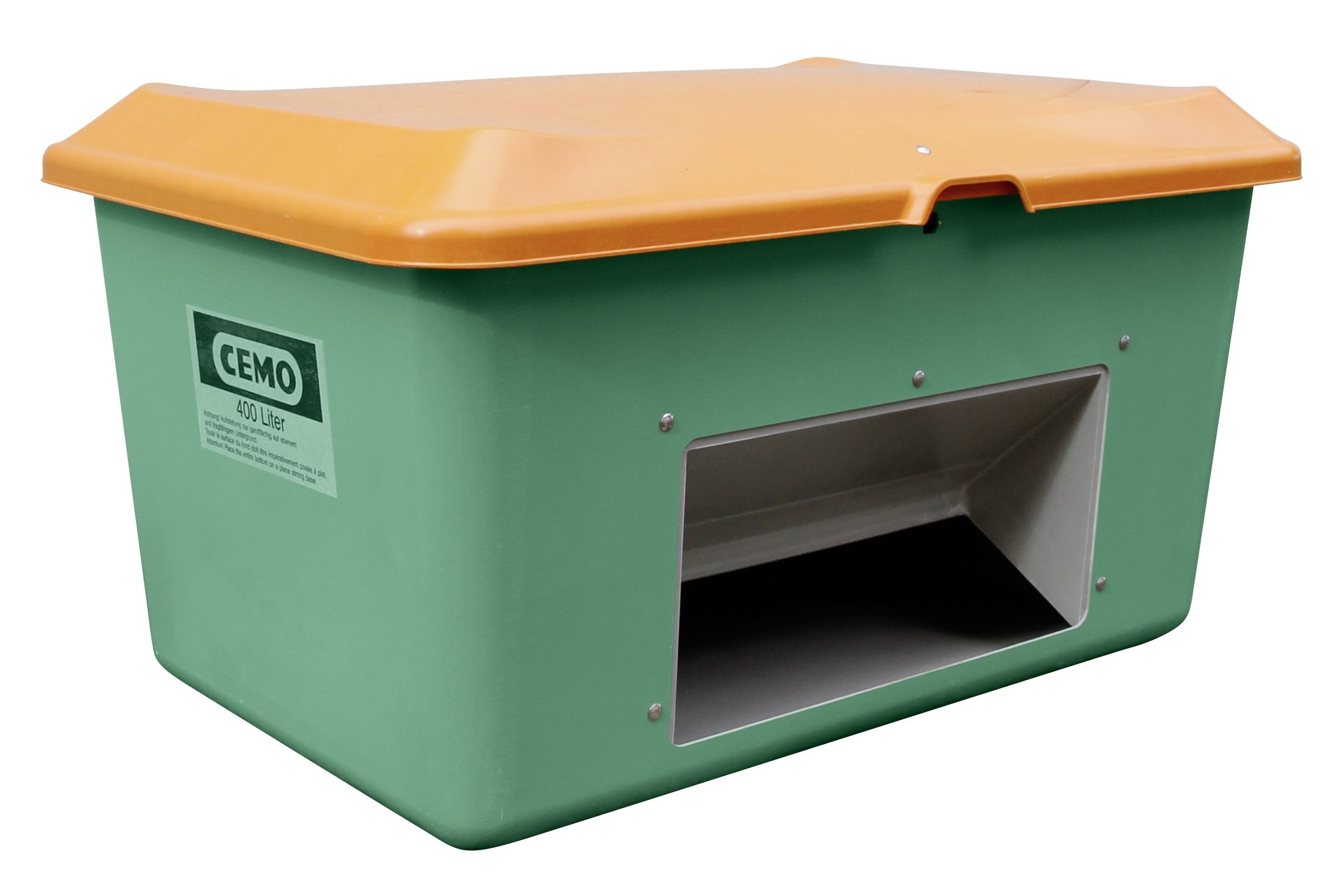 GFK-Streugutbehälter Plus3 400 Liter mit Entnahme-Öffnung, Farbe grün