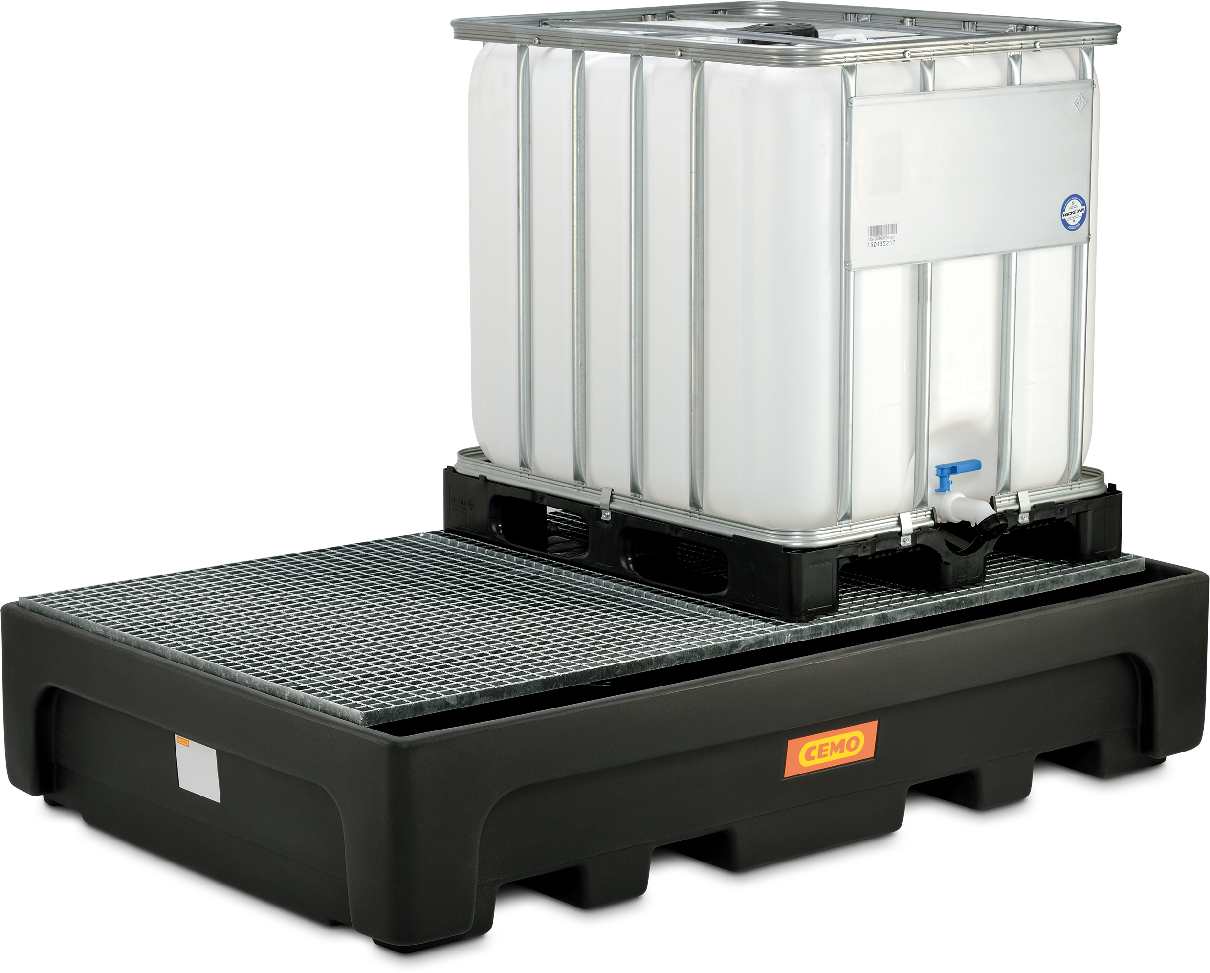 IBC-Auffangwanne 1100|2-PE mit verzinktem Stahlgitterrost