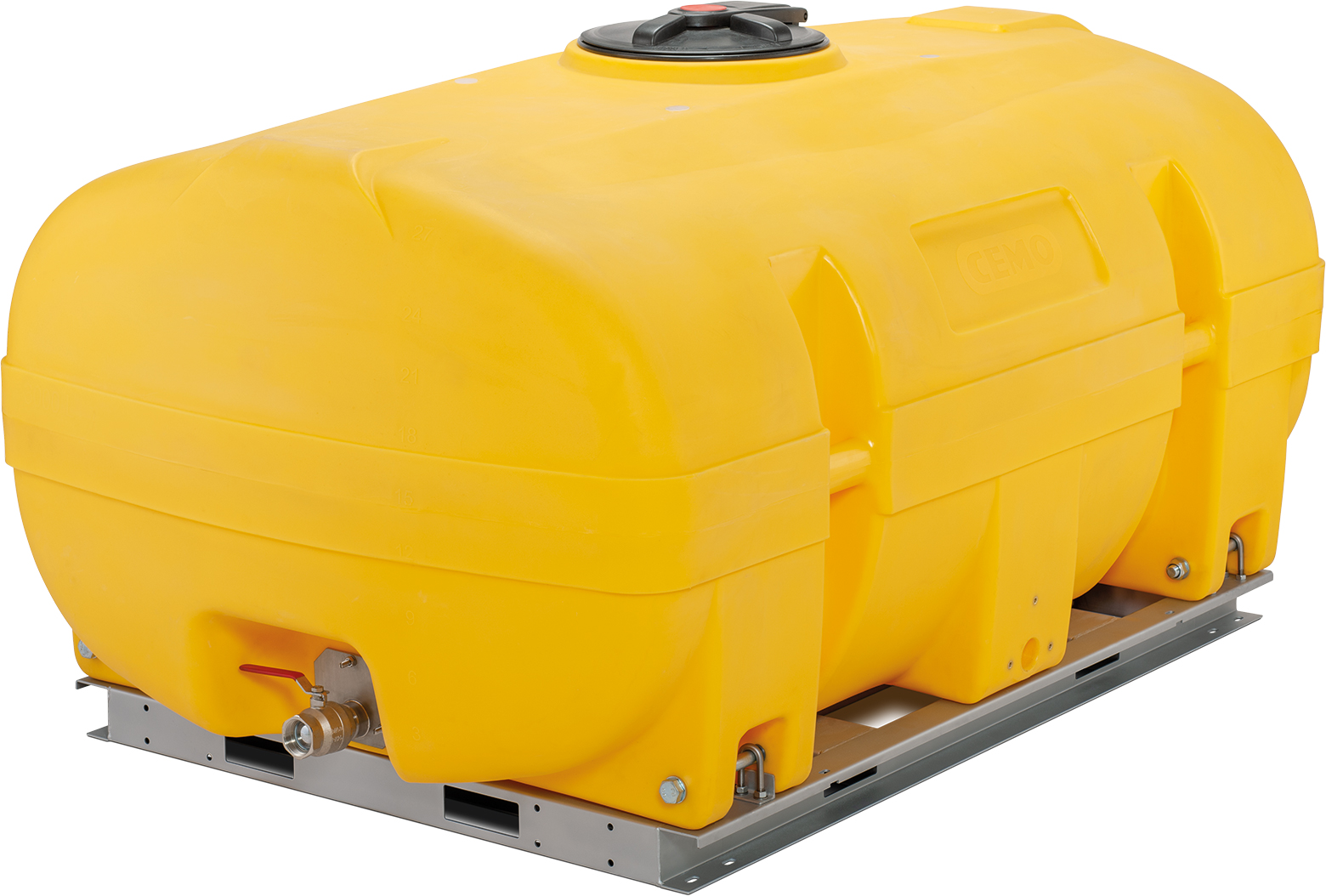 PE-Fass kofferförmig mit 3000 Liter – Auslaufhahn und Grundrahmen als Zubehör