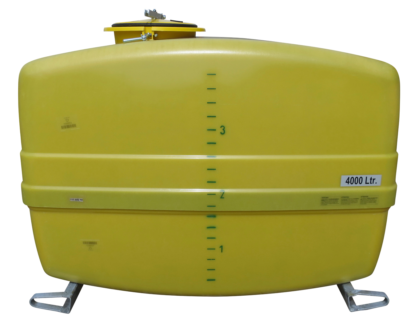 Cemo GFK-Fass 4000 Liter mit Querschwallwänden und Stahlkufen – seitlich versetzter Einfülldom ø 420 mm
