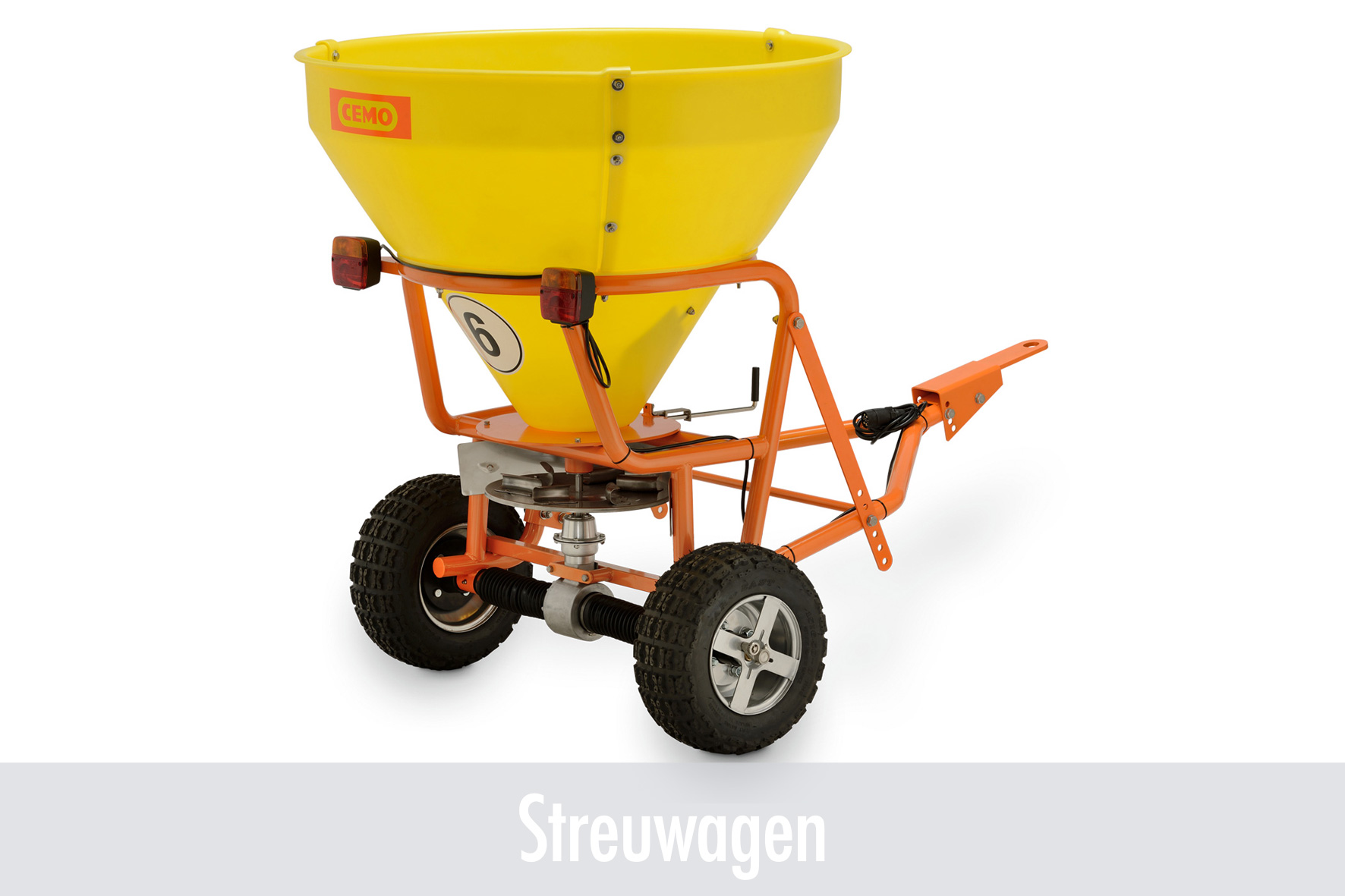 Schwerlast-Mischer, Streuwagen, Gelb Behälter, Gummiräder, Metallrahmen