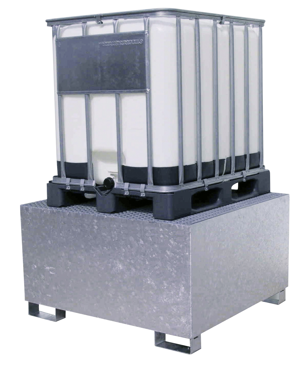 ab92bd8e48e1ec50c7daa3b4380841d4 Beispiel IBC-Auffangwanne GGS verzinkt mit Container