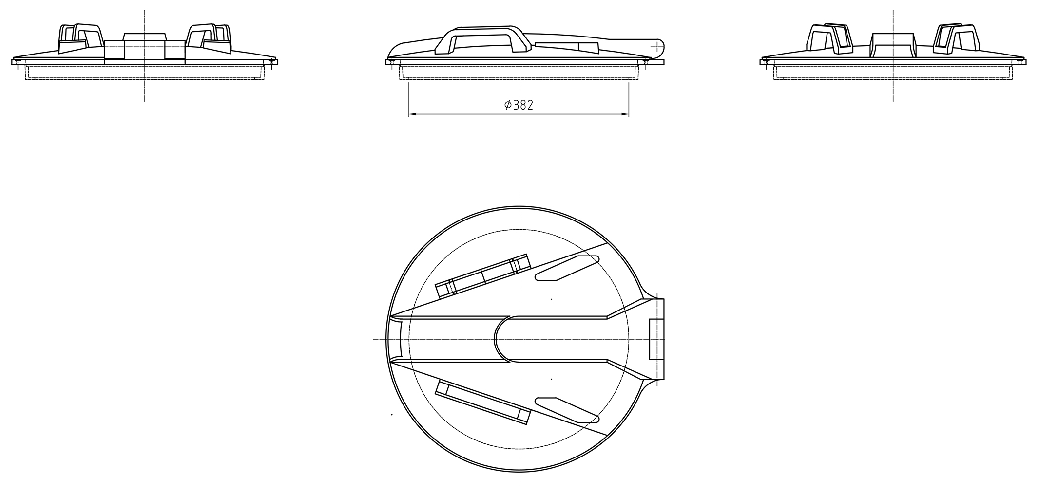 Zeichnung Klappdeckel ø 380 mm mit Gewindering für PE-Fässer