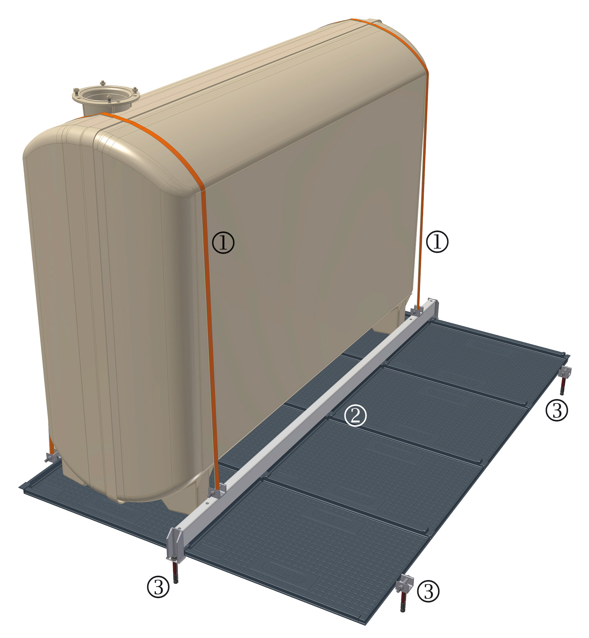GT-Heizoltanksicherung Aufschwimmsicherung für GT-Tanks – in der Abb. die Nr. 3