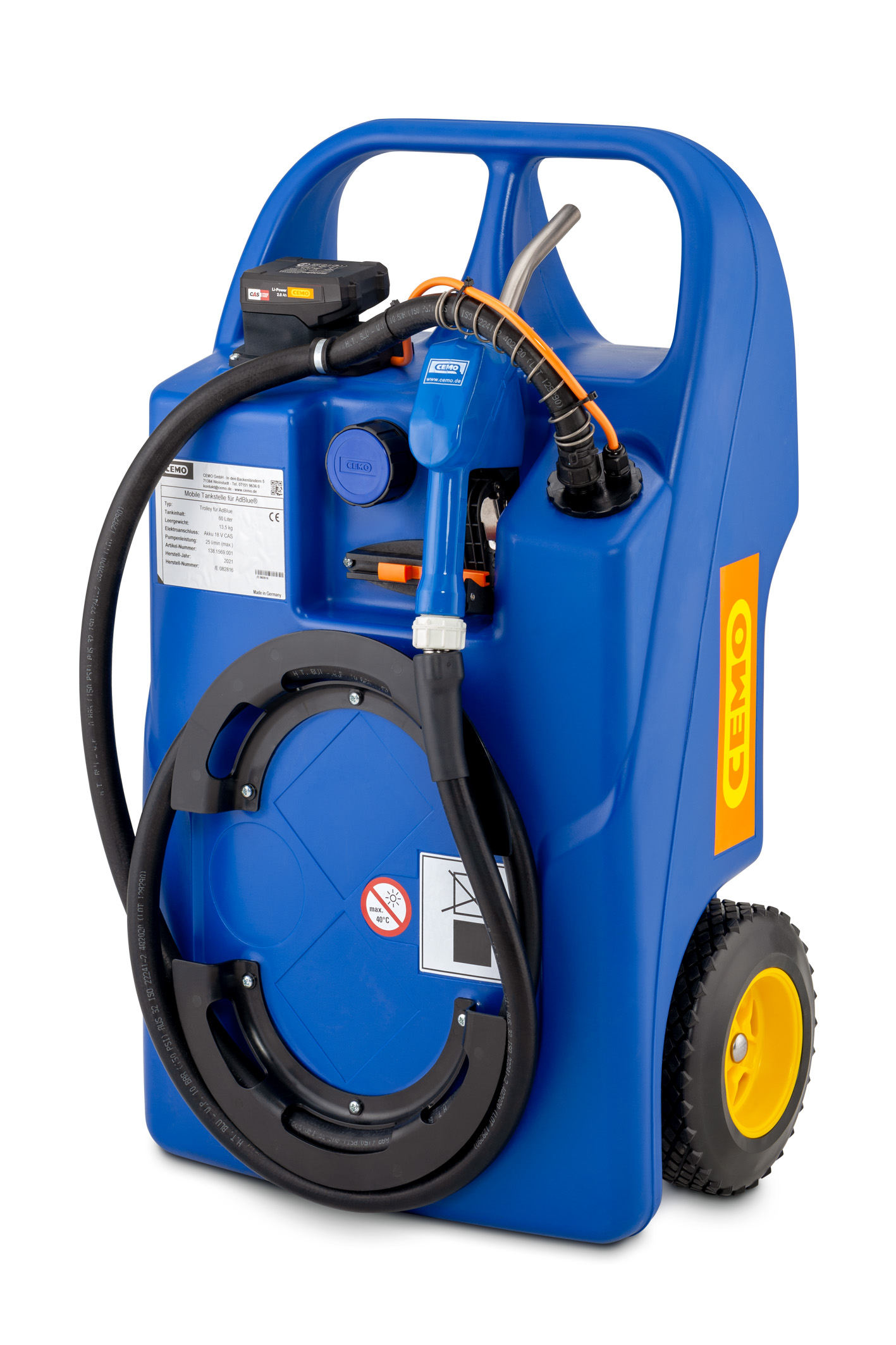 Trolley für AdBlue® (AUS32) mit Pumpe und CAS-Akkusystem | Ladegerät – 60 Liter