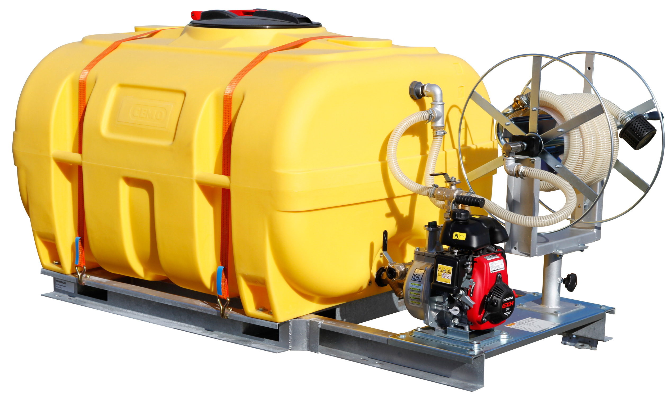 BWS-130-PE_1000l_8685 Bewässerungssystem: Fass mit Schwallwände + Pumpe - Schlauchhaspel und 7m Schlauch