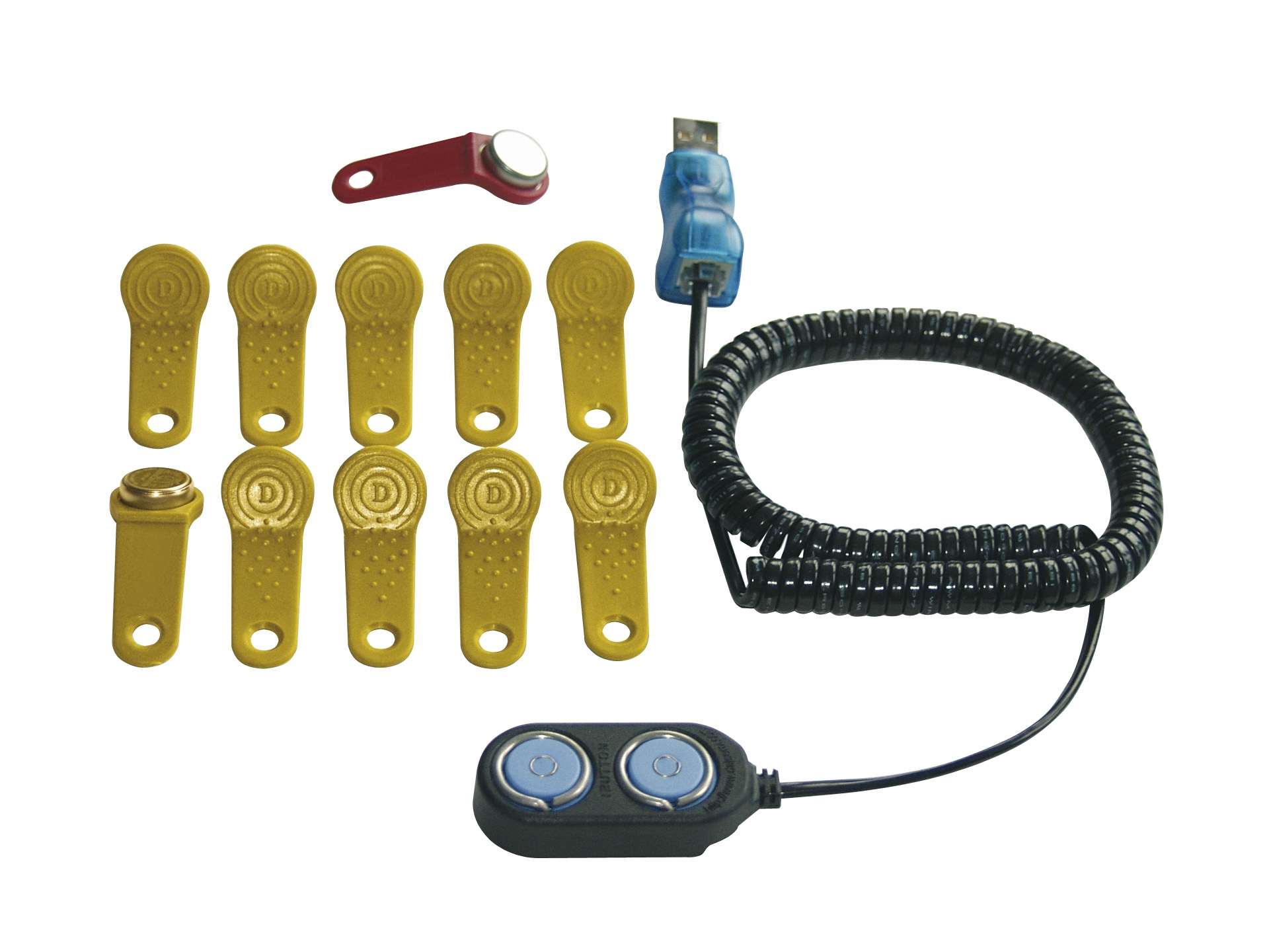 Zapfsaeule_Schluesselset-D_gelb_nur-Schluessel Schlüsselset mit Masterschlüssel und 10 Benutzerschlüssel sowie Schlüssel-Leser, Adapter, Elektronik