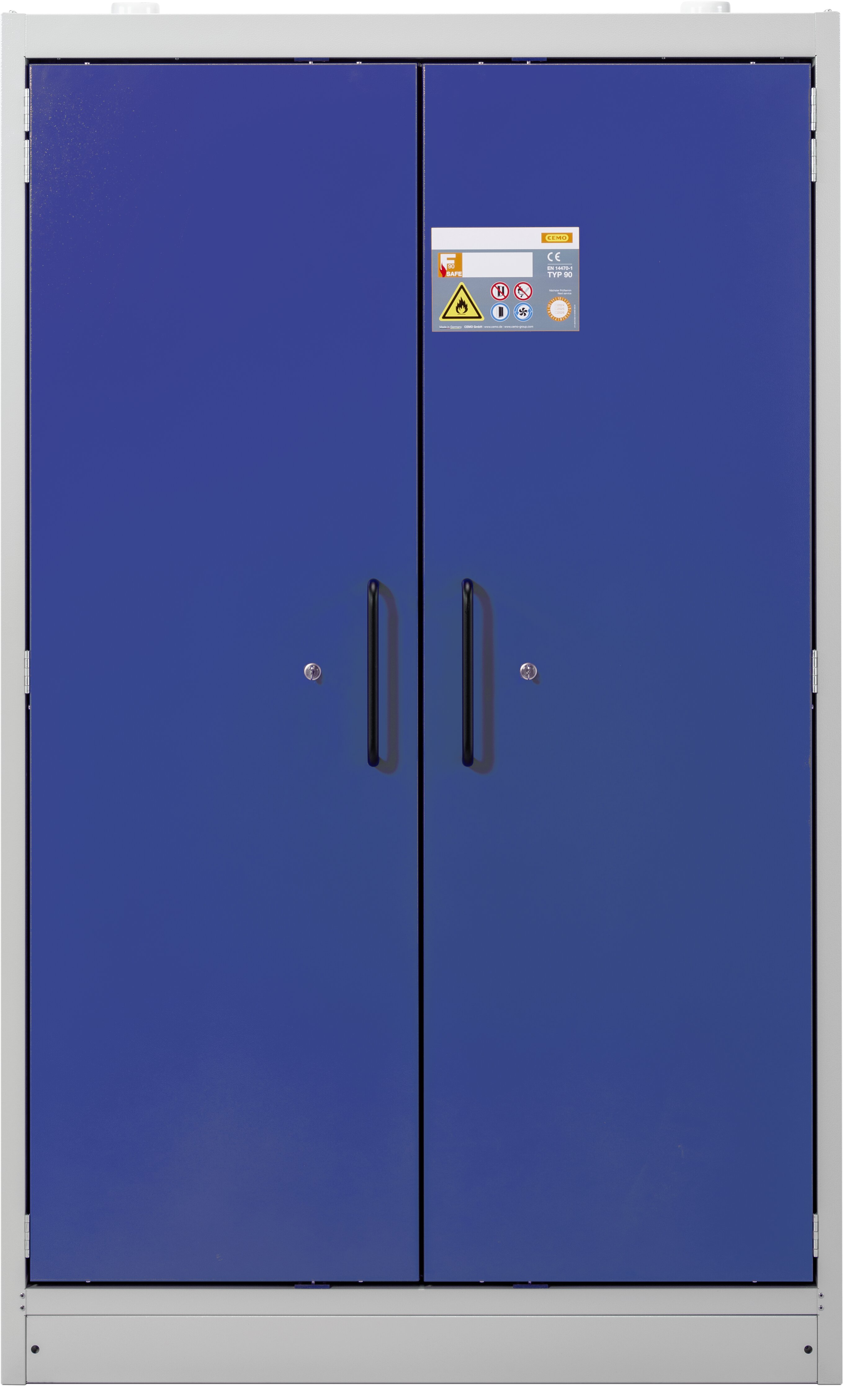 Schrank, Metallschrank, Doppeltür, Schloss, Warnschild