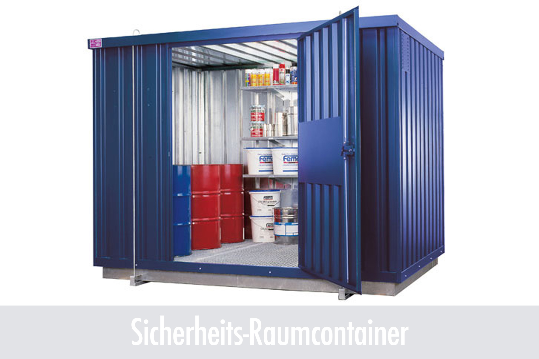 Versandbehälter, Lagerschrank, Stahlschrank, Gassamtank, Sicherheitsschrank, container, storage shed, steel container, tool shed, storage cabinet, Behälter, Aufbewahrung, Stahl, Blau, Sicherheits-Schrank, Container, Lagerbox, Sicherheitsraum, Chemikalienl