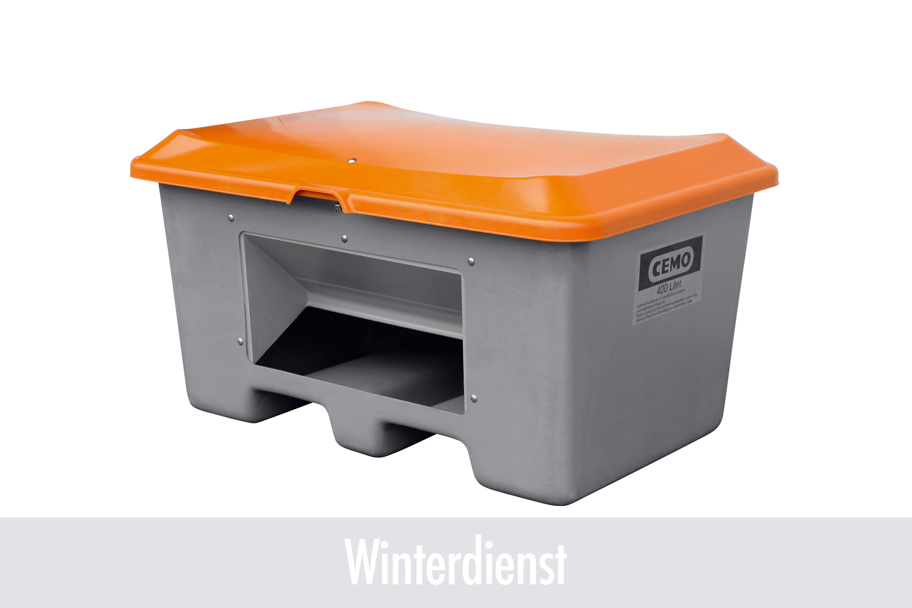 Kasten, Aufbewahrungsbox, orange Deckel, Stahl/Plastik, Winterdienst, Werkzeugbox, Kasten mit Deckel, orange Deckel, Grau Plastik, Winterdienst