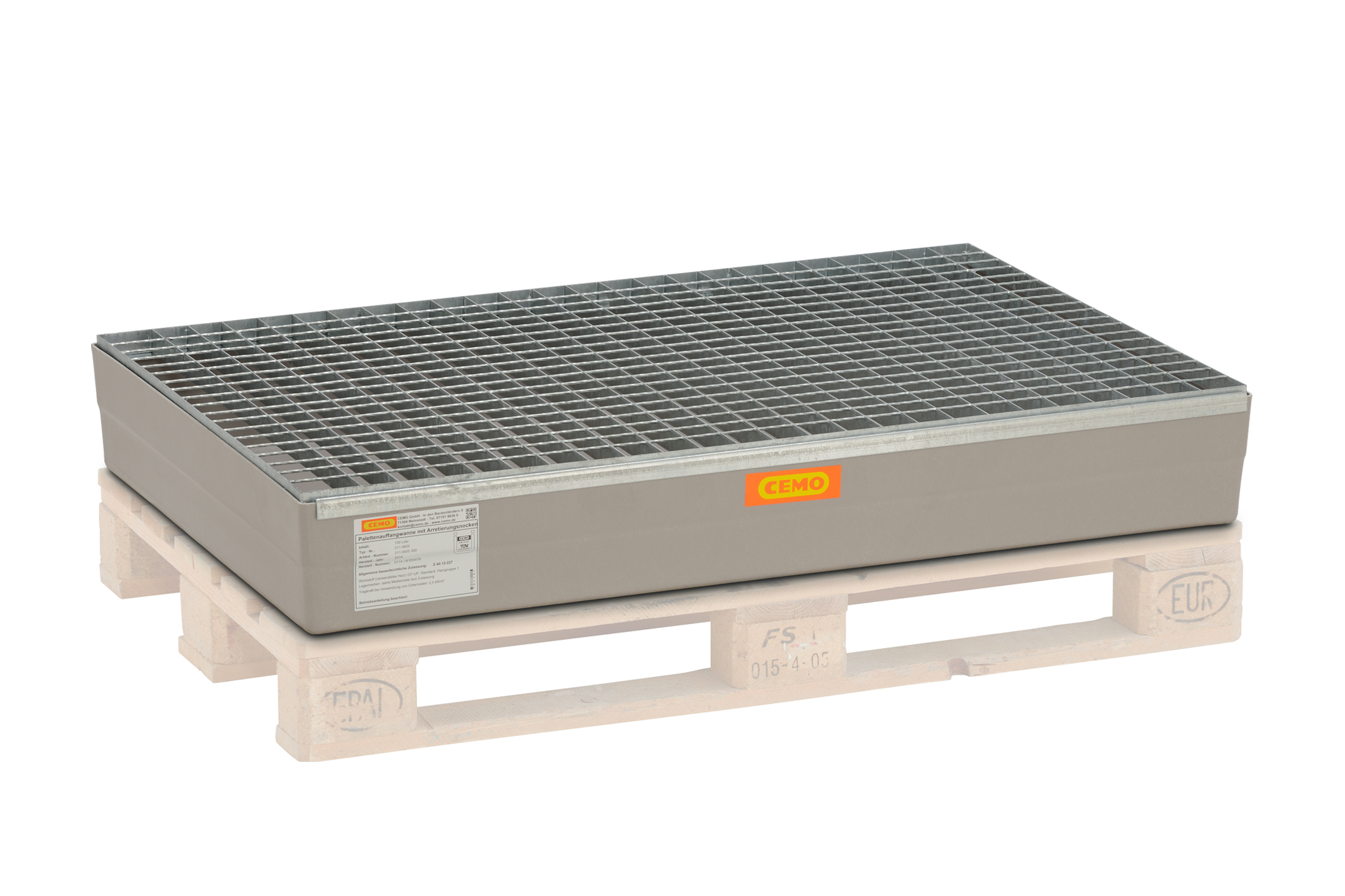 GFK Paletten-Auffangwanne 150 für Euro-Paletten mit Arretierungsnocken und Gitterrost GFK Paletten-Auffangwanne 150 für Euro-Paletten mit Arretierungsnocken und Gitterrost