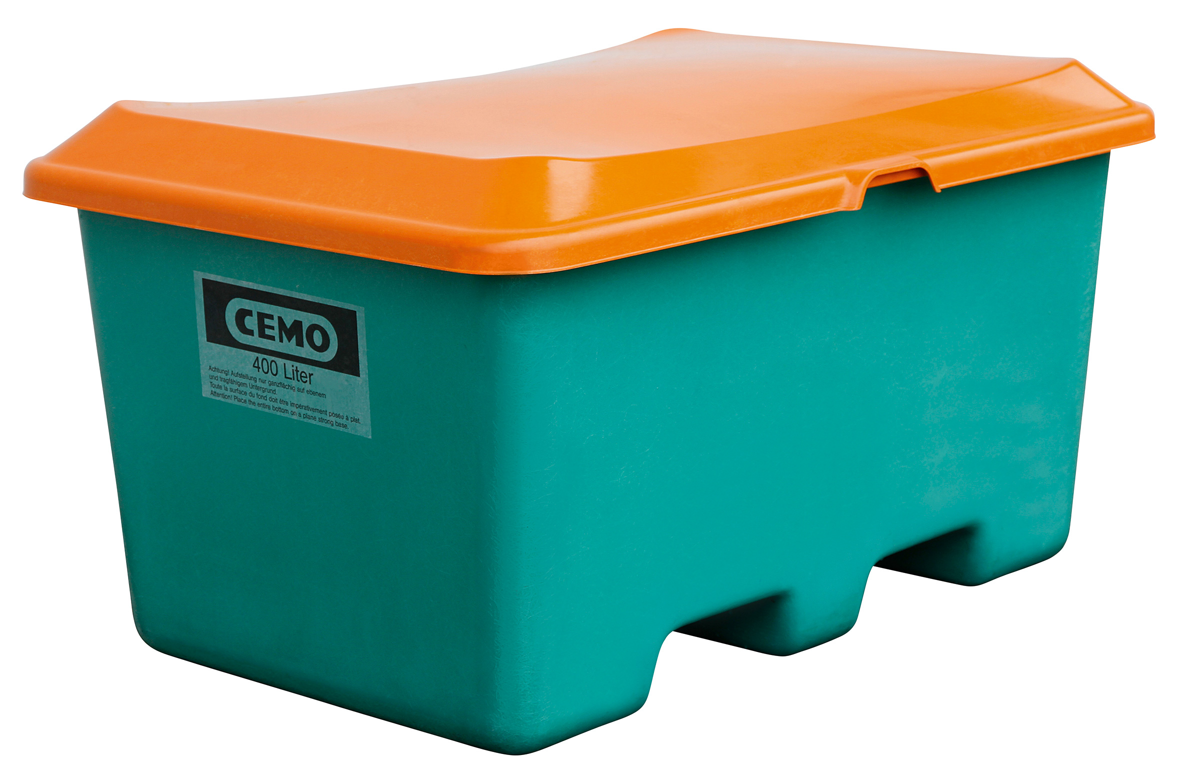 Beispiel Streugutbehälter Plus3, 400 Liter in grün, mit Staplertaschen