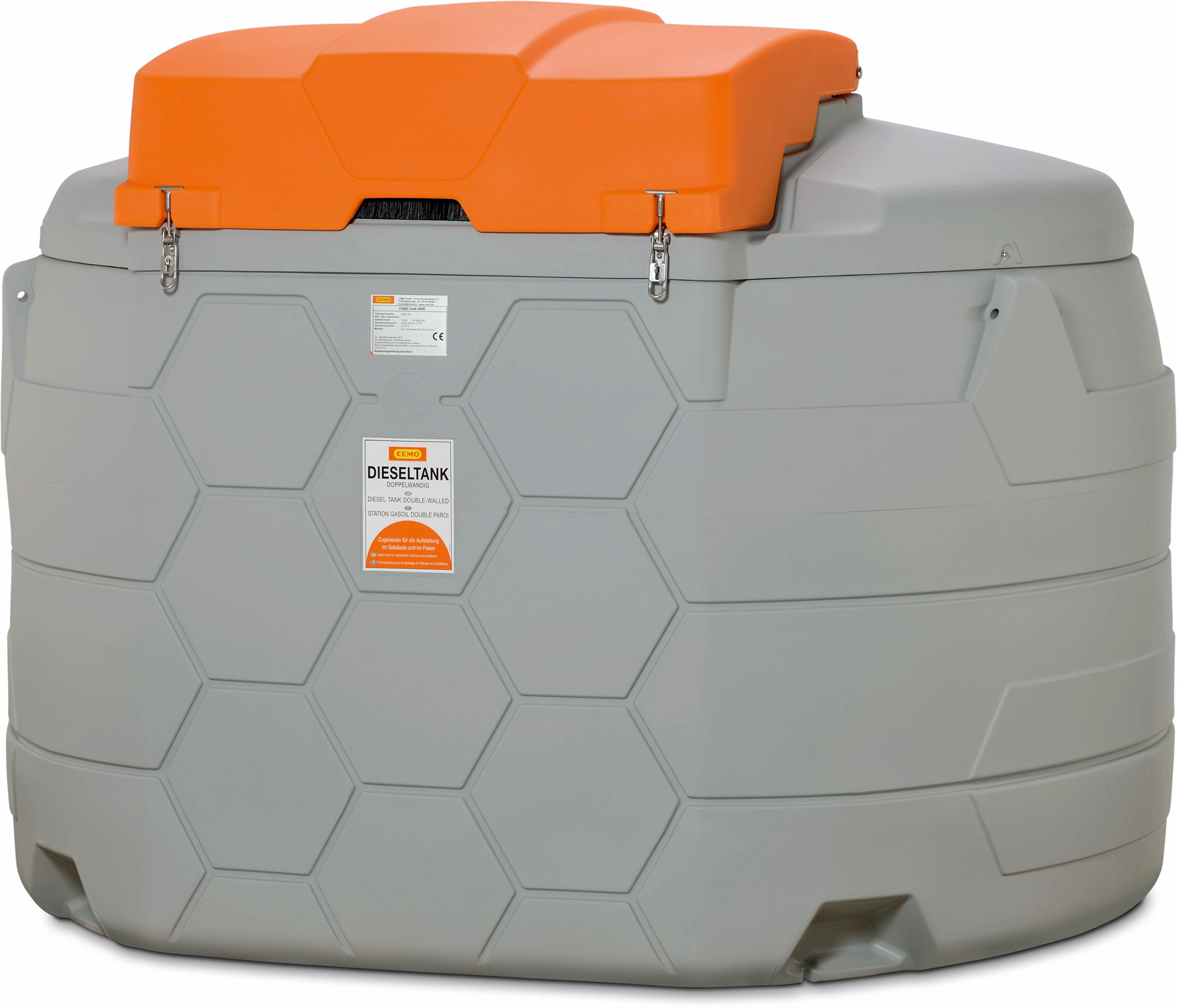 CUBE_Diesel_5000_11079_shop Diesel CUBE-Tank 5000 Liter Outdoor Basic – seitliche Ansicht und Klappdeckel geschlossen